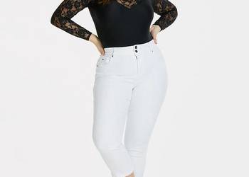 48 Spodnie Jeansy Simply Be białe Denim elastyczne 96-100 cm modelujące