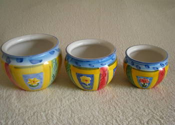 Piękny, ręcznie malowany zestaw 3 stylowych doniczek – osłonki