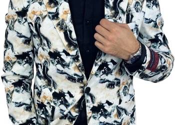 MARCO MILANO Marynarka męska C26 biała, marmurowy dym, elegancka