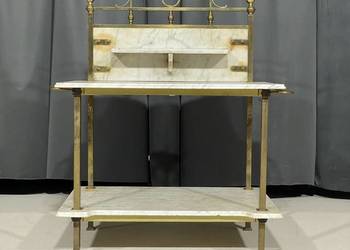 Antyczna konsola / etażerka marmurowa z mosiężnym stelażem, XIX/XX w.