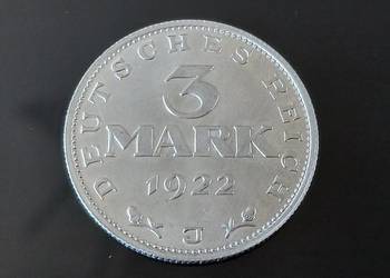 Kolekcjonerska moneta 3 marki 1922 r J