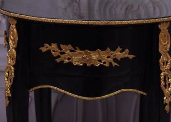 Czarno Złoty Drewniany Stolik Nocny - Stół Kawowy Neoklasyczny - Kwietnik