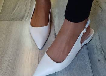 (40) Białe baleriny wieczorowe z odkrytą piętą, NOWE