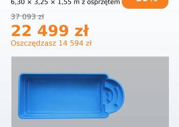PROMOCJA Basen ogrodowy poliestrowy ZESTAW 6,3x3,25x1,55m basen z laminatu