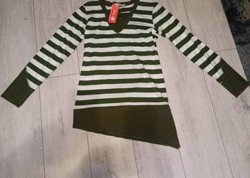 Nowa tunika bluzka w paski L/XL REDON-SUN zielono-biała dekolt V asymetrycz