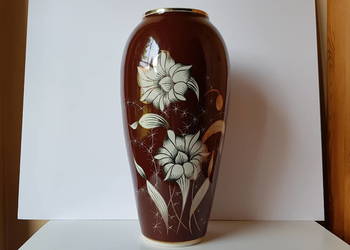 Duży porcelitowy wazon Tryumf, lilie, Chodzież, porcelit PRL