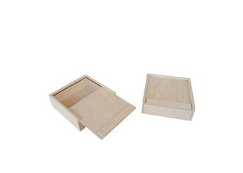 Drewniane pudełko rozsuwane 12x12 cm – naturalne drewno, opakowanie na prez