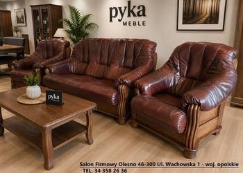 Komplet FRYDERYK 3+1+1 / Skóra Naturalna + Dąb Rustikal / -30% / Producent
