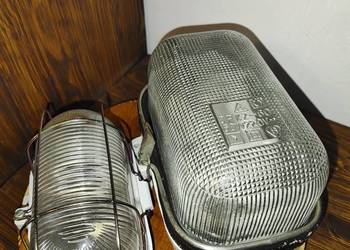 Lampa przemysłowa kanałowa OPKZ 60 PRL + oprawa kanałowa z siatką metalową