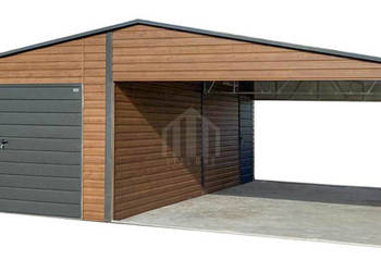 Garaż blaszany 4x6 m + wiata 6x6 m brama dwuskrzydłowa drzwi SO187
