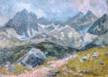 Stary przedwojenny obraz olejny Góry