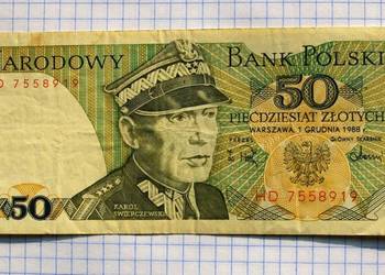 BANKNOT - 50 ZŁOTYCH 1988 ROK - POLSKA ( SER. HD 7558919 )