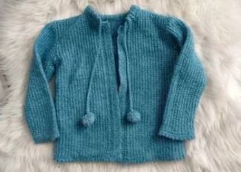 Kardigan bolerko niebieskie dziergane długie rękawy eleganckie 104 cm