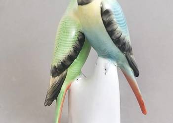 Papużki faliste zielone Hollohaza papugi Węgry lata 60te wys.18cm