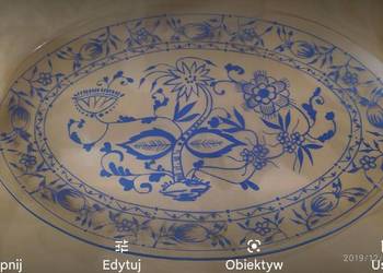 Duża patera i 6 talerzyków szkło cebulowe kobalt Duża patera i 6 talerzyków szkło cebulowe kobalt