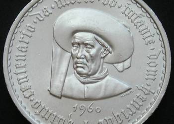 Portugalia 20 escudos 1960 - ŻEGLARZ - SREBRO - stan 1/2