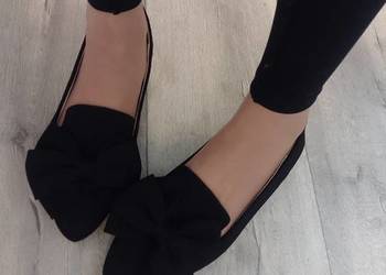 (43) Czarne, Mega wygodne baleriny mokasyny letnie z kokardą, NOWE