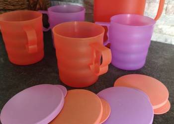 5szt Nowy komplet Tupperware Nowa fala dzbanek 1Li 4szt kubeczki z pokrywką