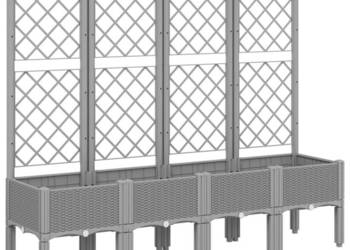 Donica ogrodowa z kratką jasnoszara 160x40x142 cm PP WM-367932