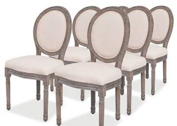 Krzesła stołowe, 6 szt., kremowe, tapicerowane tkaniną（SKU:274620）