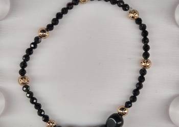 Bransoletka turmalin obsydian czarno złota 17cm witchy