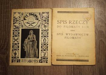 Spis rzeczy do Filomaty 1–51, spis wydawnictw . Prospekt Filomaty - 1934