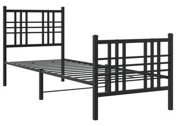 Metalowa rama łóżka z wezgłowiem i zanóżkiem czarna 80x200 cm