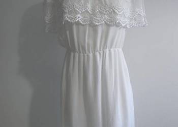 Sukienka Biała Zdobiona Koronką w stylu Boho Midi Bawełniana Włoska L/XL