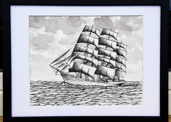 Rysunek Dar Pomorza lb 30x40 okno 24x30 nowy Ręcznie wykonany