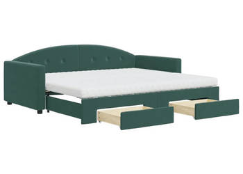 Sofa rozsuwana z szufladami ciemnozielona aksamit 90x200 cm WM-3197375