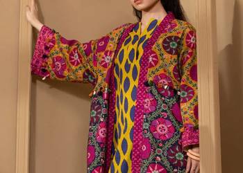 Długa narzutka kimono L 40 kolorowe bawełna folk etno boho hippie bohemian