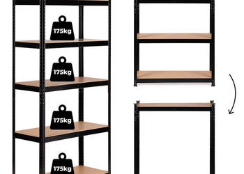 Regał metalowy magazynowy 180x90x30 cm do garażu piwnicy 5 półek 875 kg Mo…