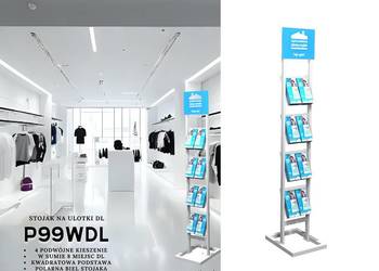 Biały stojak na ulotki reklamowe DL - do biur, banku, salonu, warsztatu