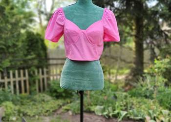 Różowy top Sinsay M 38 gorsetowy bufki barbie coquette bawełna retro