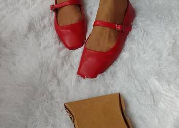 (41) ASOS Design/ Czerwone baleriny z zapięciem z Londynu, NOWE