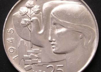 CZECHOSŁOWACJA 25 KORON 1965 - SREBRO - STAN 1/2