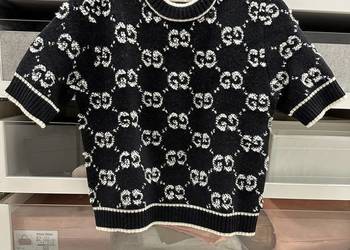 Sweter sweterek czarny biały  bouclé  GG Gucci logo 100 procent wełna