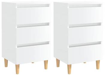 vidaXL 2 szafki nocne z drewnianymi nóżkami, białe, połysk（SKU:805900）