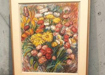 Olej na płótnie "Variété de Fleurs" R. Hebrant 1981r Belgia 65/54cm