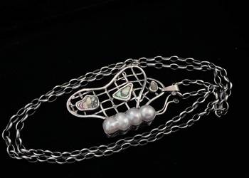 Srebrny wisior broszka motyl perły akwamaryn muszla abalon srebro 925