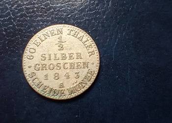 Stare monety 1/2 srebrnego grosza 1843 A Niemcy srebro