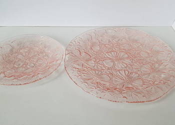 Talerzyk i talerz Anemony, Ząbkowice, kolorowe szkło  PRL