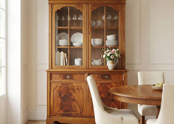 Witryna Angielska MAHONIOWA 180 cm 2 półki szuflady szafka WITRYNA zdobiona