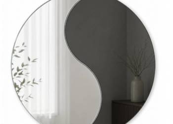 Lustro okrągłe YIN YANG 30 cm – srebrne grafitowe, asymetryczne