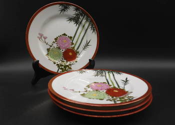 Japońskie talerze z motywem chryzantem i bambusa 4szt.