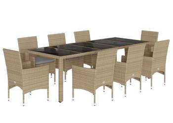 vidaXL 9-cz. zestaw mebli ogrodowych z poduszkami, beżowy(SKU:3278593)