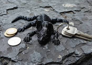 Brelok 3D ruchomy kot Sfinks 17 cm | antystres | PETG | czarny