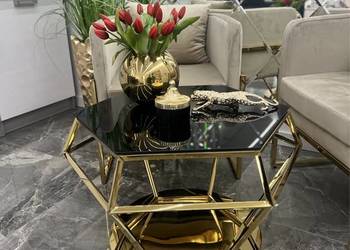 Stolik kawowy złoty w kształcie diamentu glamour 80 lustro