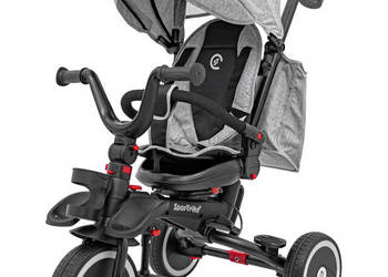 Rowerek Trzykołowy RIDER szary koła EVA z prowadnikiem i daszkiem