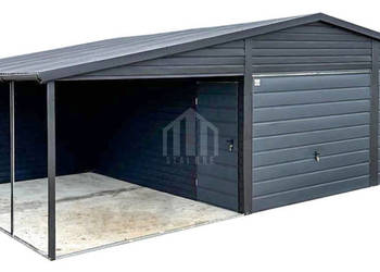 Garaż blaszany 6x6m wiata brama uchylna drzwi okno czarny dwuspadowy SO171